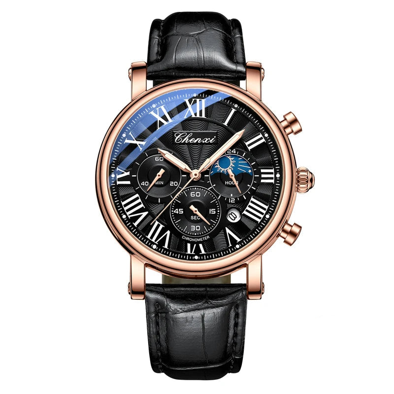 Drosium 973 Multi-function Business Moon Phase Date Waterproof