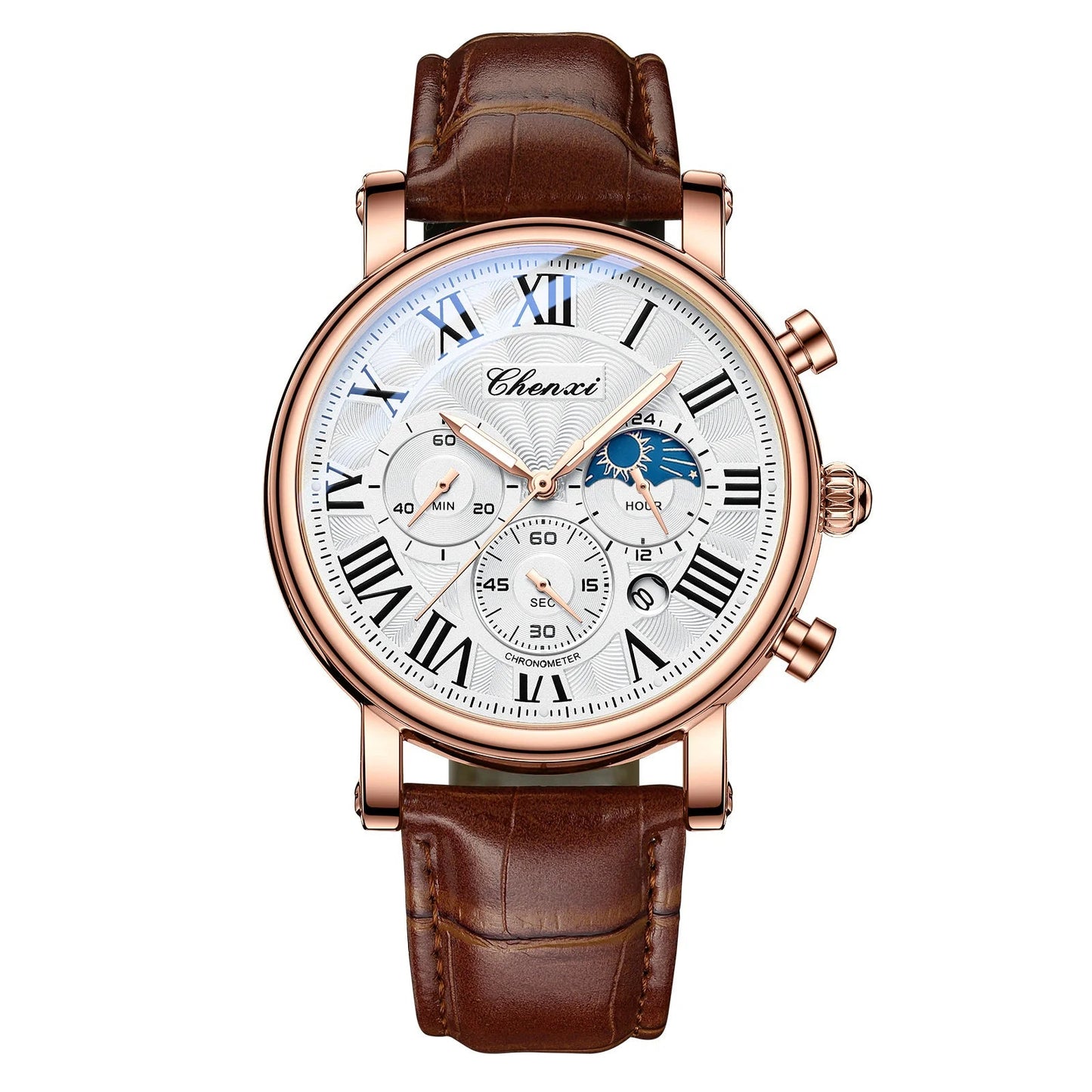 Drosium 973 Multi-function Business Moon Phase Date Waterproof